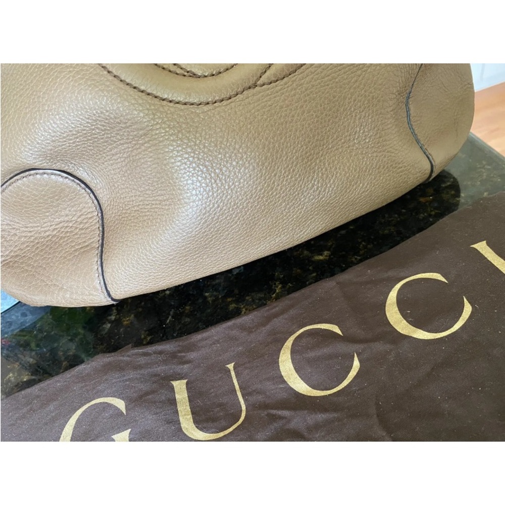 Gucci Soho Chain Hobo Leather Medium Taupe Light Brown Pebbled Leather P - Picture 5 of 12